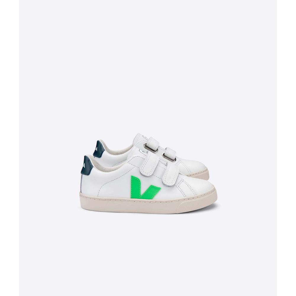 White/Green Kids\' Veja ESPLAR LEATHER Sneakers | AU 816EBC